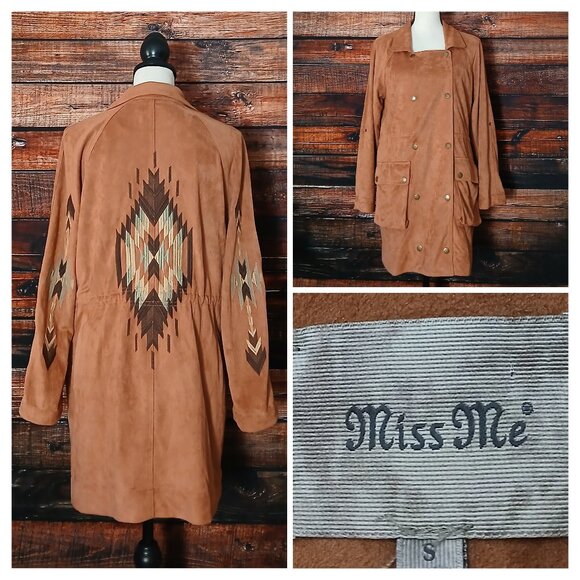 Miss Me Jacket S Faux Suede Embroidered Double Breasted Bohemian - Picture 1 of 12